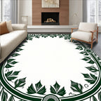 Dark Green Botanical Oval Frame Rug