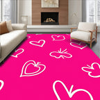 Vibrant White Heart Outline Pink Rug