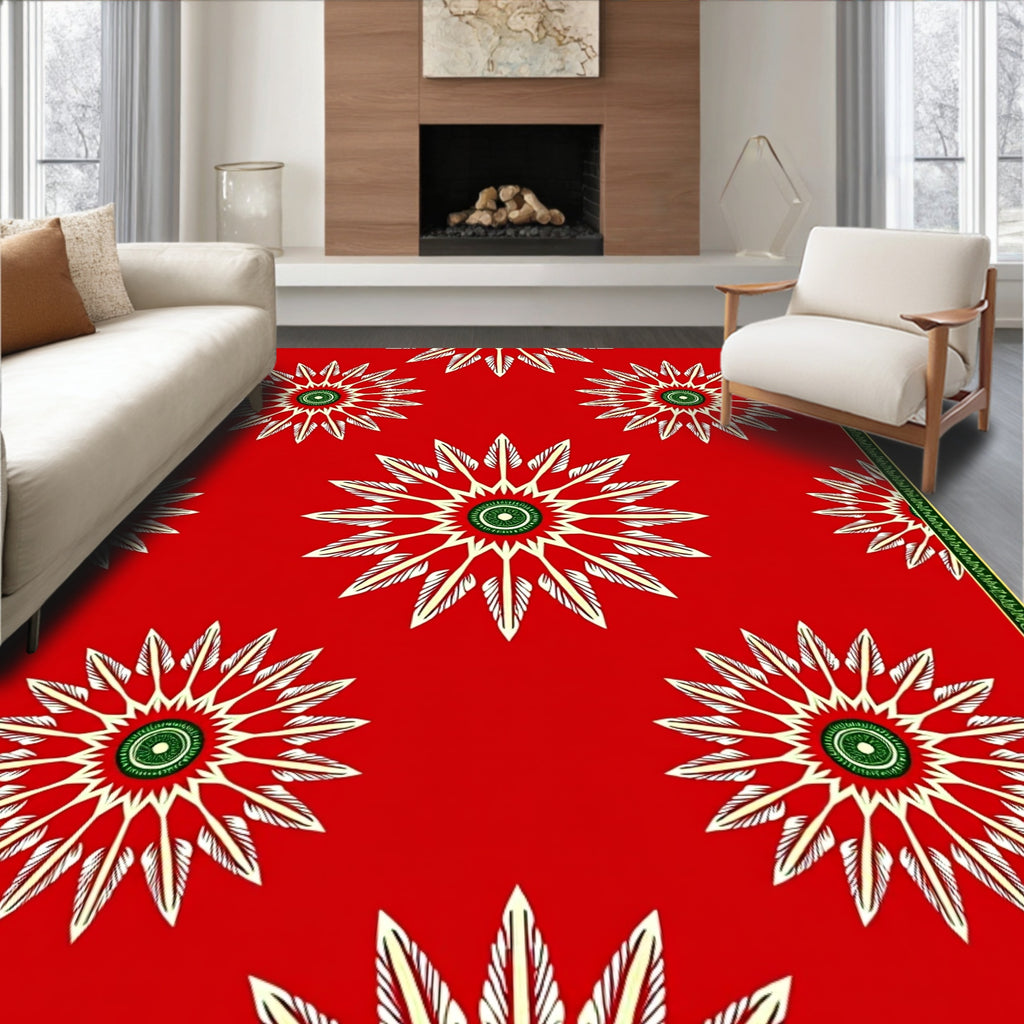Red Sunburst Star Medallion Rug