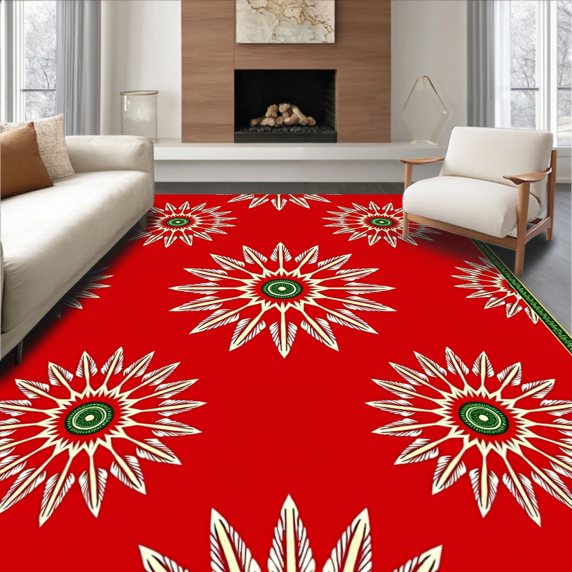 Red Sunburst Star Medallion Rug