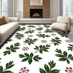 Green Leaf and Red Berry Garden Rug