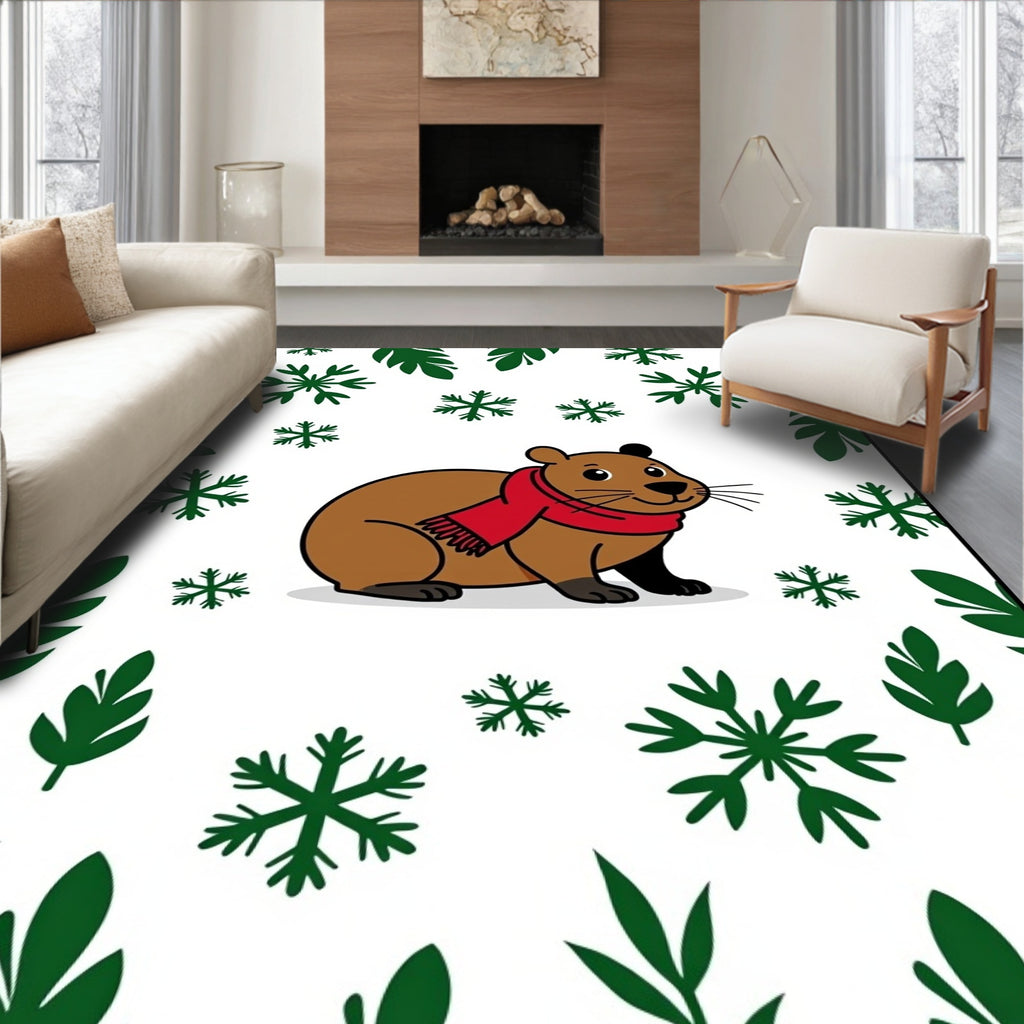 Cozy Brown Critter Winter Snowflakes Rug