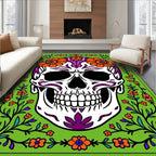 Vibrant Green Skull Floral Embrace Rug