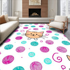 Playful Orange Cat Yarn Balls Rug