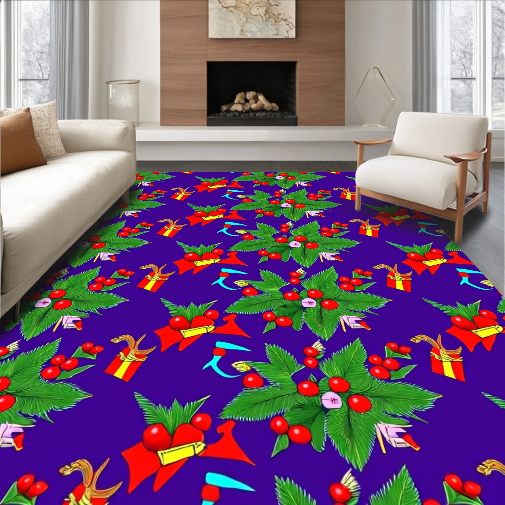 Vibrant Red Berry Holiday Cluster Rug