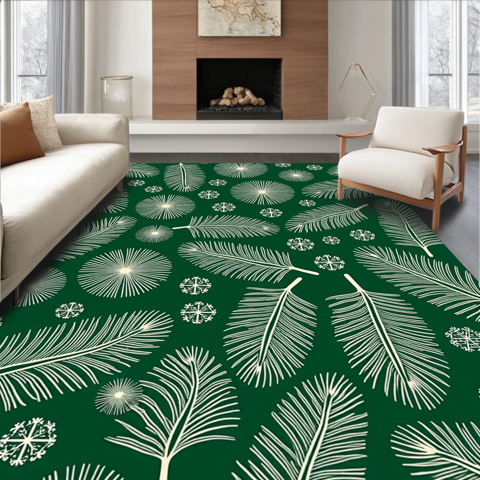 Emerald Pine Needle Snowflake Medley Rug
