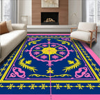 Vibrant Pink Blue Yellow Floral Medallion Rug