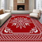 Crimson White Floral Starburst Frame Rug