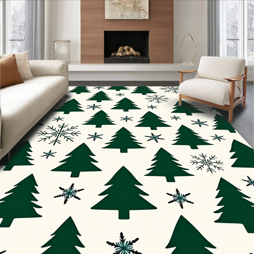 Dark Green Evergreen Snowflake Repeat Rug