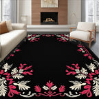 Black Floral Pink Cream Border Rug