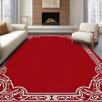 Crimson White Floral Border Frame Rug