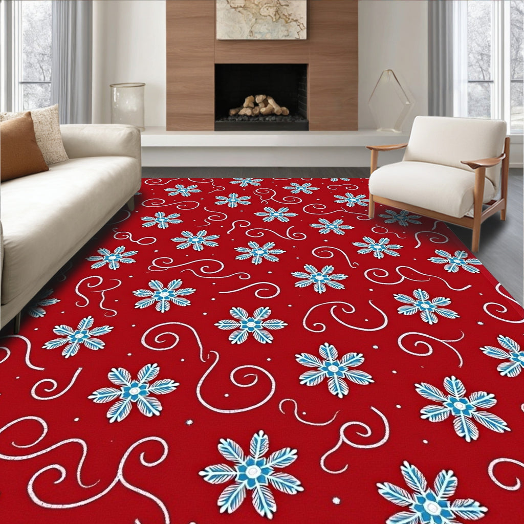 Red Snowflake Swirl Medallion Rug