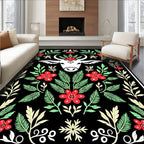 Whimsical Red Floral Cow Portrait Rug