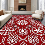 Deep Red Snowflake Medallion Rug