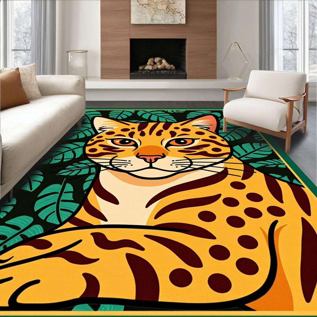 Jungle Cat Among Tropical Leaves Rug