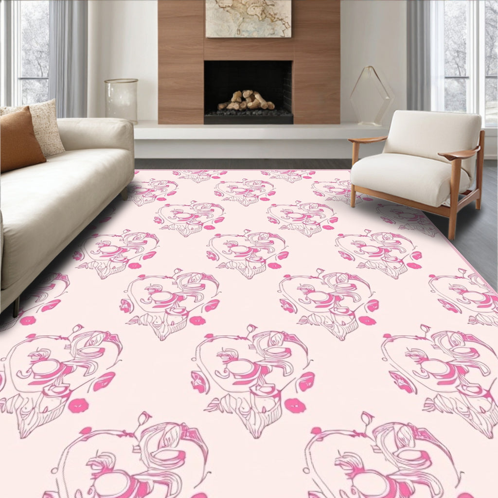 Pink Heart Floral Outline Repeat Rug