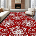 Crimson Floral Medallion Repeating Pattern Rug