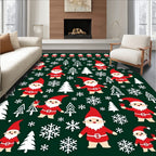 Festive Red Gnomes Snowflakes Christmas Trees Rug
