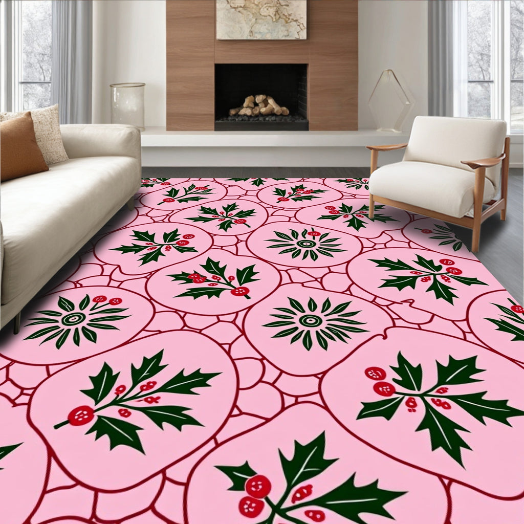 Pink Holly Berry Twig Arrangement Rug
