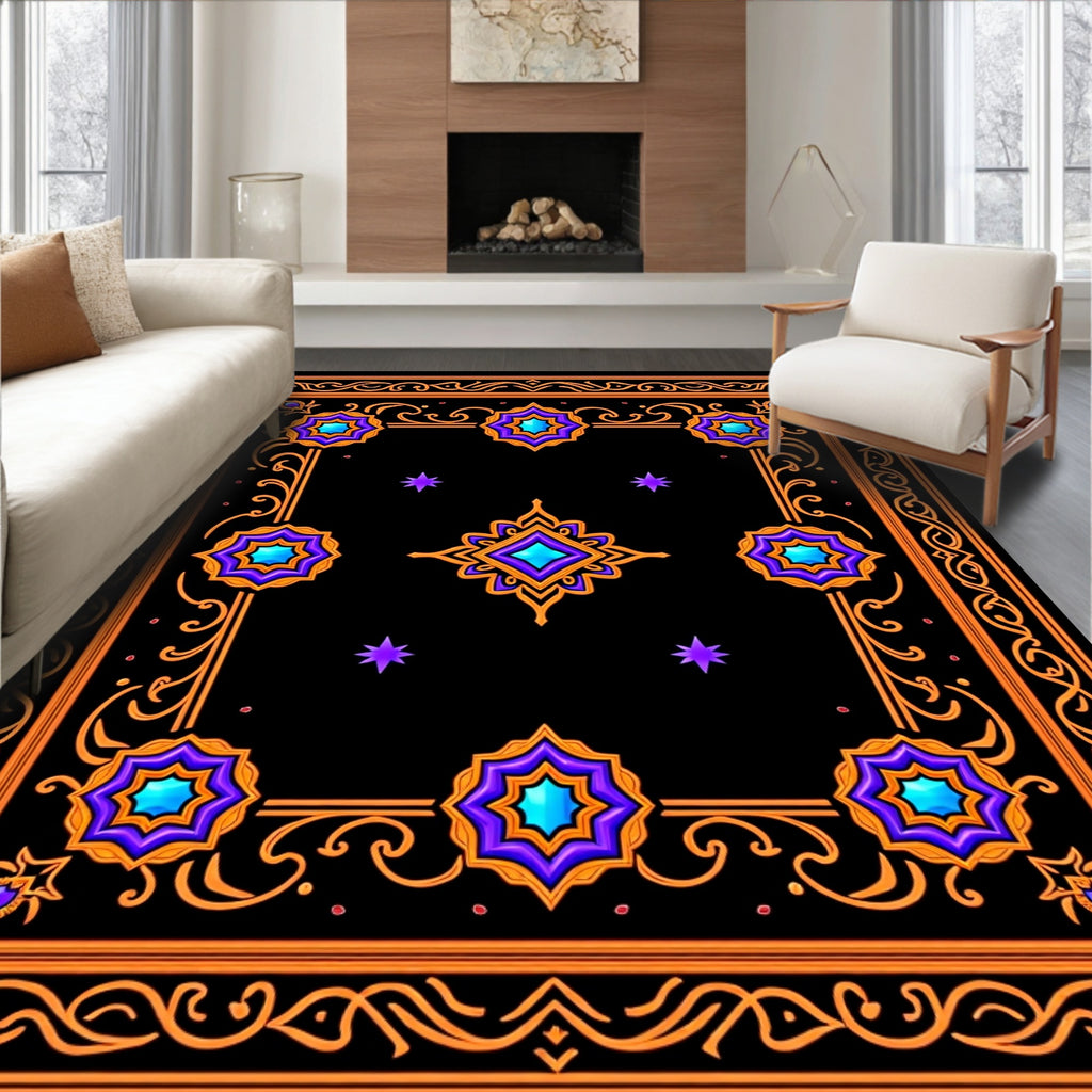 Ornate Black Jewel Starburst Rug