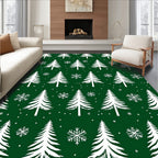 Emerald Green Snowy Evergreen Forest Rug
