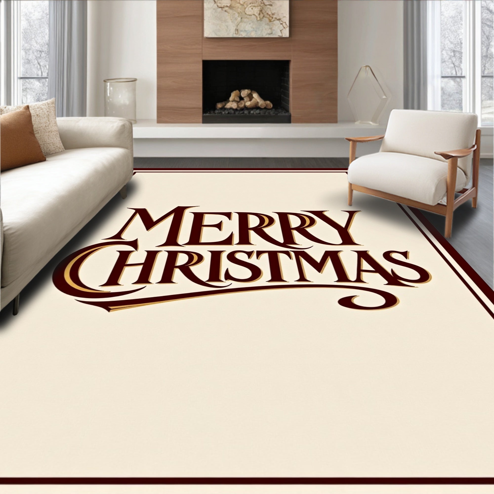 Elegant Crimson Merry Christmas Script Rug