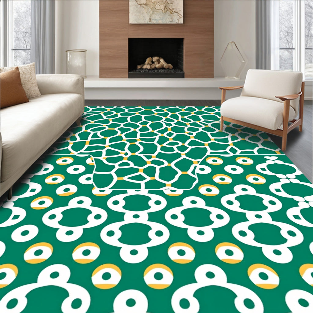 Teal White Abstract Organic Geometric Rug