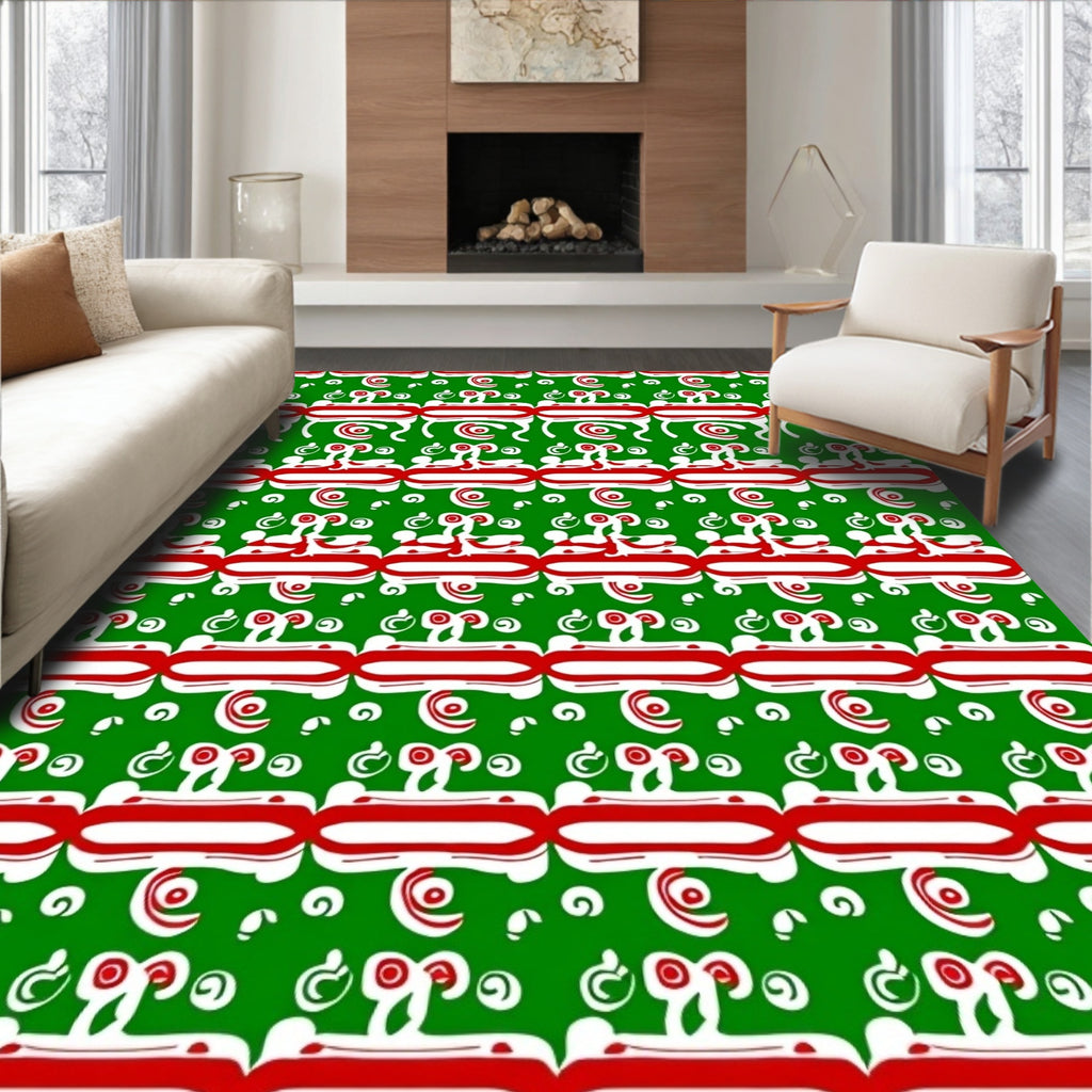 Red White Green Abstract Organic Forms Rug