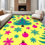 Christmas Trees Snowflakes Pink Baubles Rug