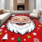 Jolly Santa Claus Christmas Trees Snowflakes Rug