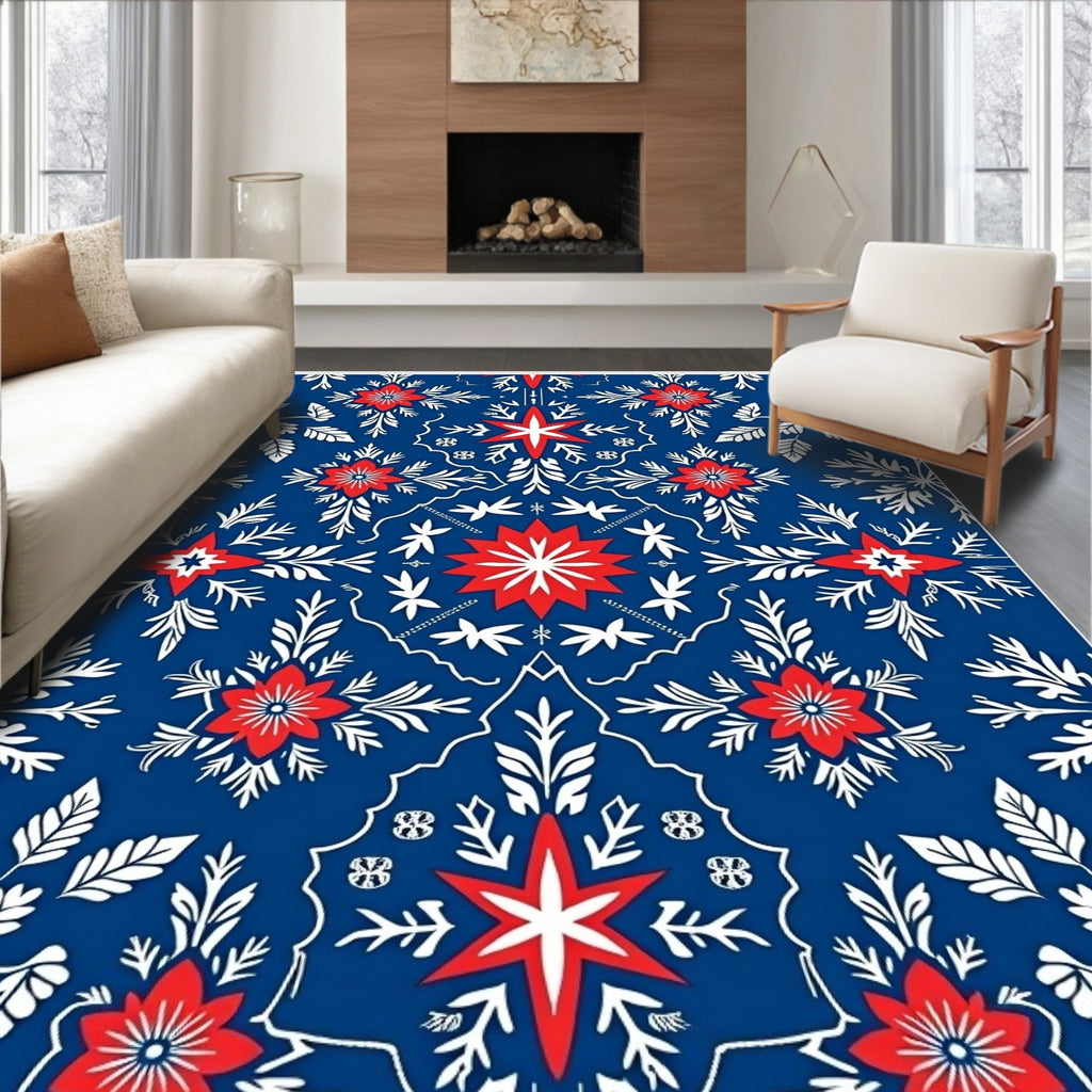 Red White Blue Star Floral Medallion Rug