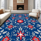 Red White Blue Star Floral Medallion Rug