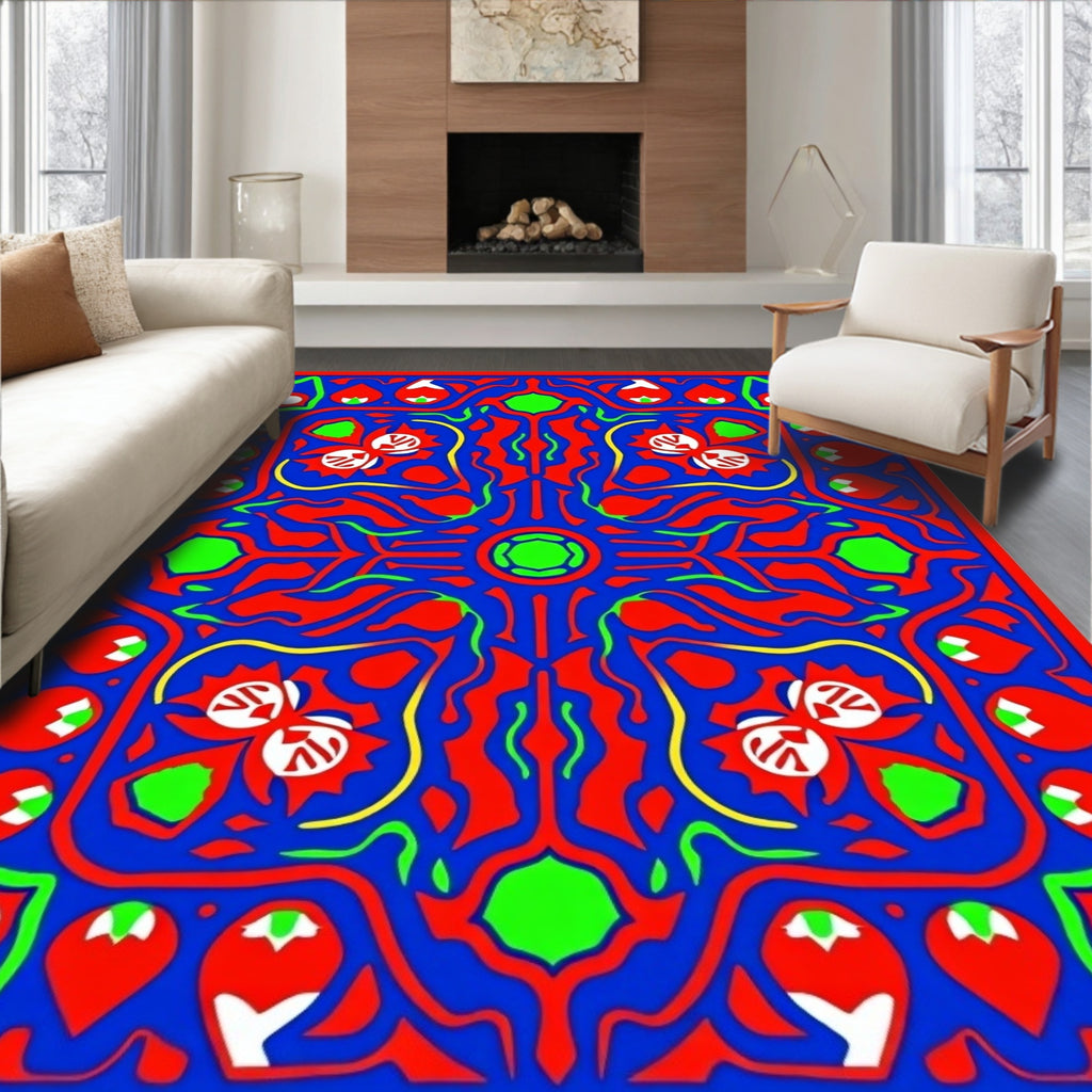 Bold Red Abstract Floral Medallion Rug