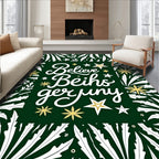 Green White Gold Star Foliage Rug