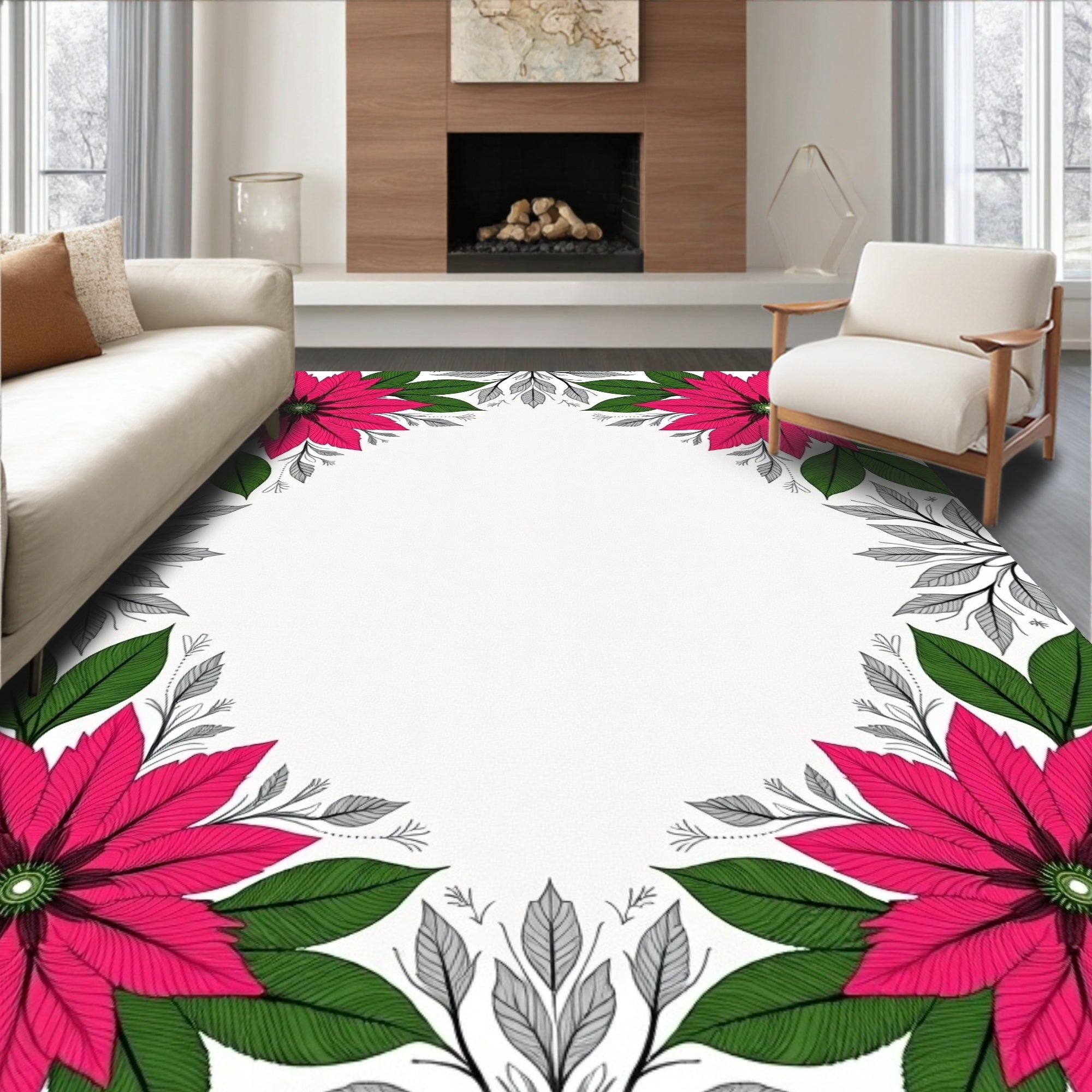 Vibrant Pink Floral Mandala Garden Rug