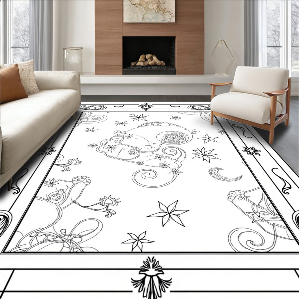 Celestial Floral Swirl Starry Night Rug