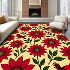 Whimsical Red Bird Floral Garden Rug