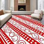 Red White Scrolling Vine Stripe Rug