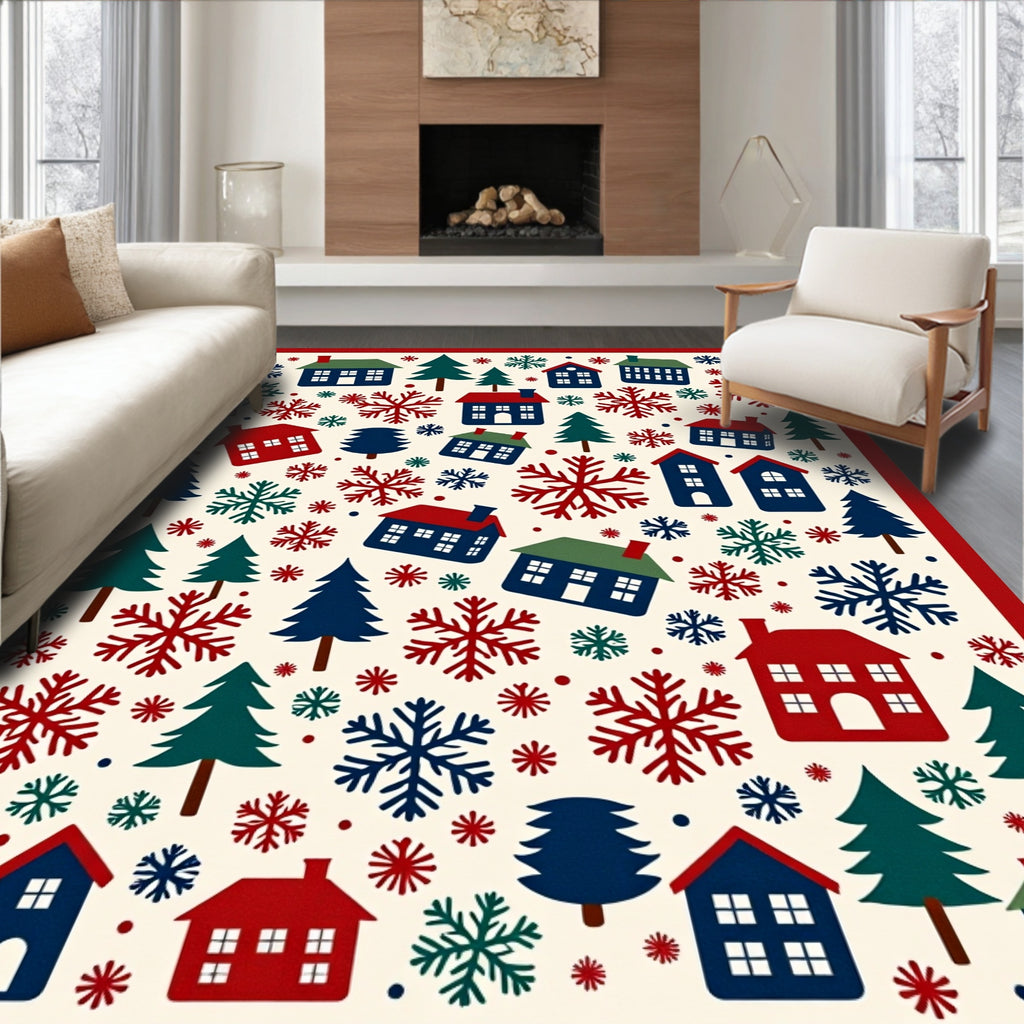 Whimsical Winter Village Snowflake House Rug