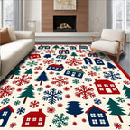 Whimsical Winter Village Snowflake House Rug