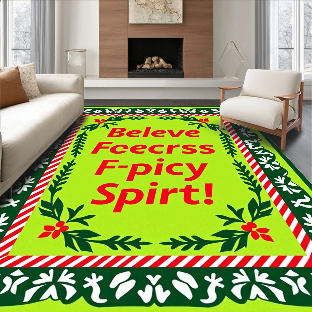 Vibrant Lime Green Floral Border Rug