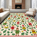 Festive Elves With Greenery Holiday Rug
