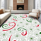 Whimsical Red Green Floral Swirl Rug