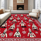 Red Cream Soldier Snowflakes Border Rug