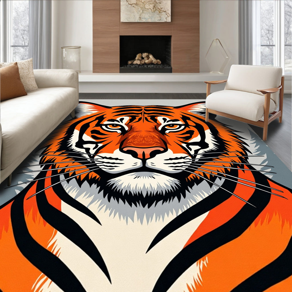 Bold Orange Tiger Face Woodland Rug