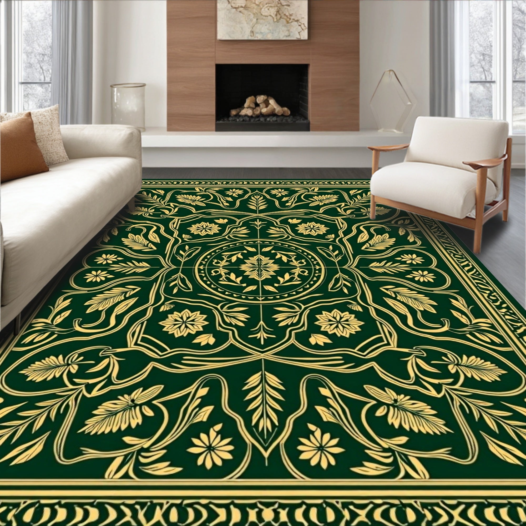 Emerald Gold Floral Vintage Medallion Rug