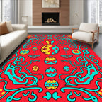 Bright Red Easter Egg Bunny Scroll Rug