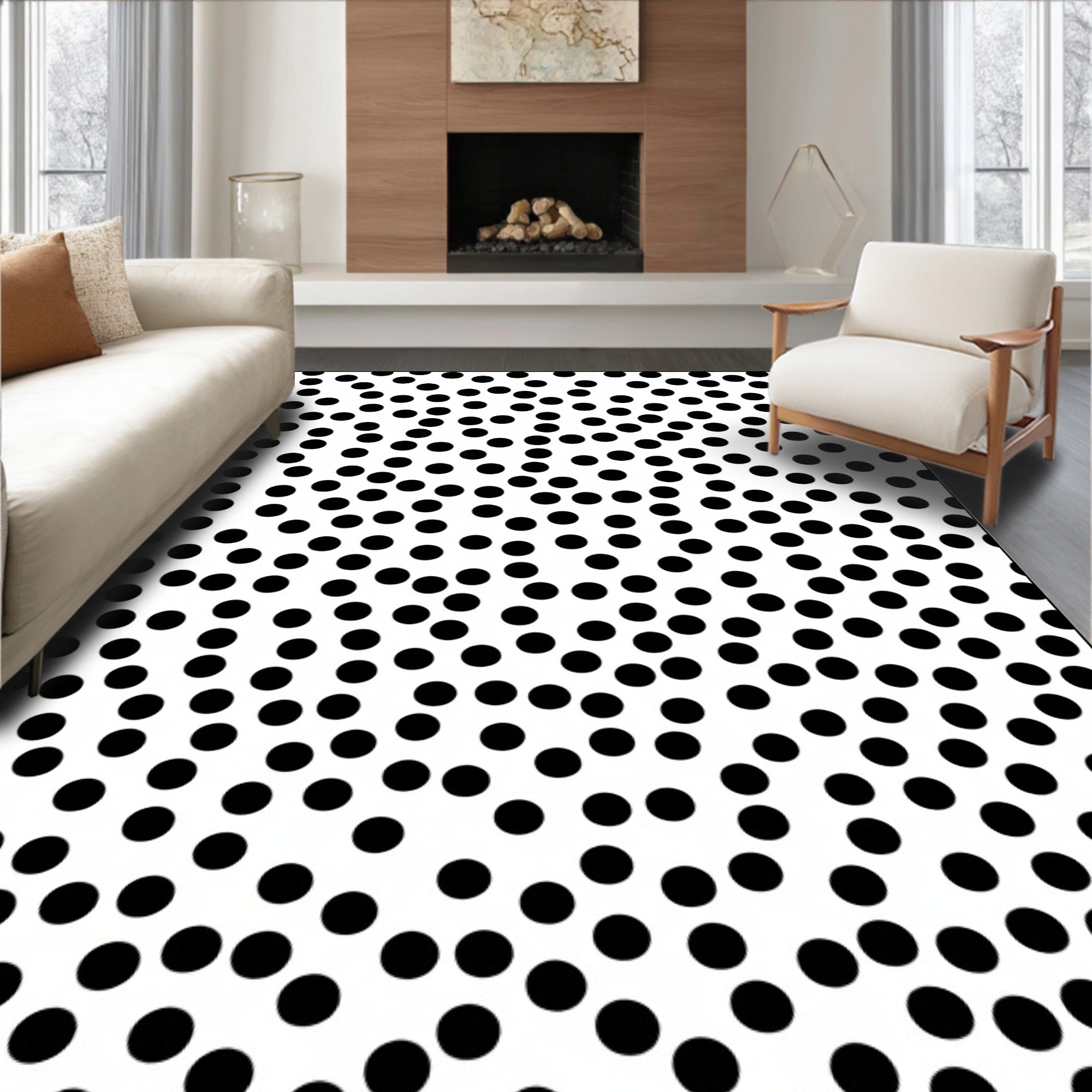 Modern Black Polka Dot Scatter Rug