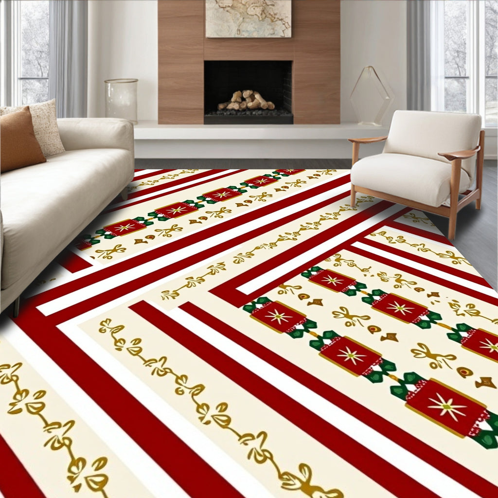 Red Cream Golden Festive Crackers Rug