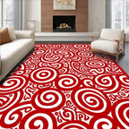 Bold Red Swirl Spiral Collage Rug
